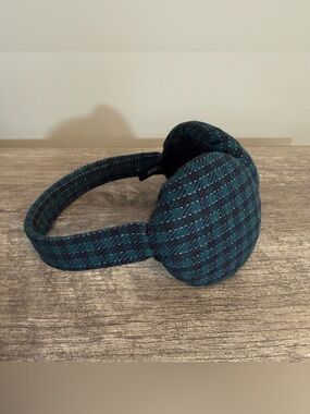 J. Crew Wool Tartan Plaid Earmuffs Green Navy Metallic